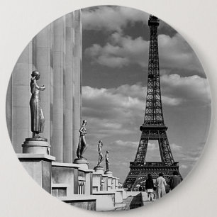 Badge Rond 15,2 Cm Vintage France Paris Tour Eiffel Palais Chaillot