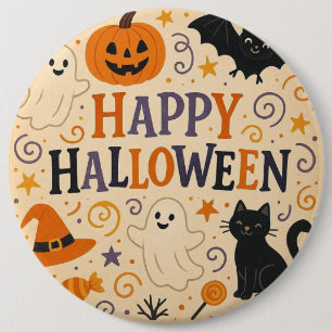 Badge Rond 15,2 Cm Vintage, mignon blanc Happy Halloween