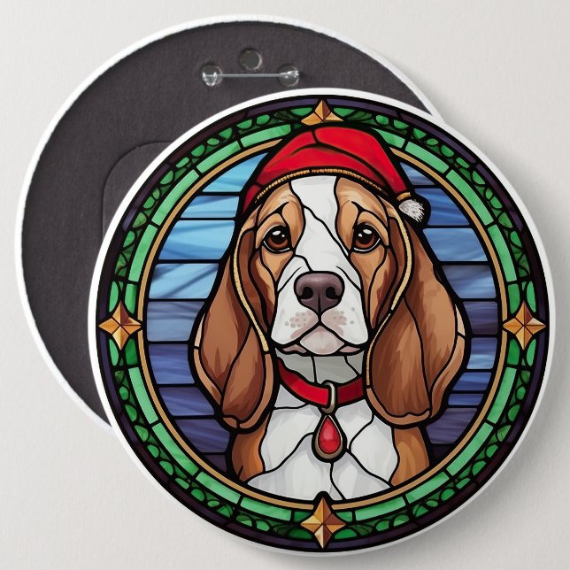 Badge Rond 15,2 Cm Vitrail de Noël Beagle (Devant & derrière)