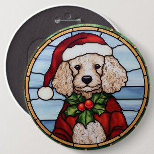 Badge Rond 15,2 Cm Vitrail de Noël Caniche