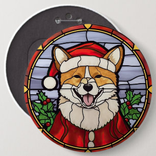 Badge Rond 15,2 Cm Vitrail de Noël Shiba Inu