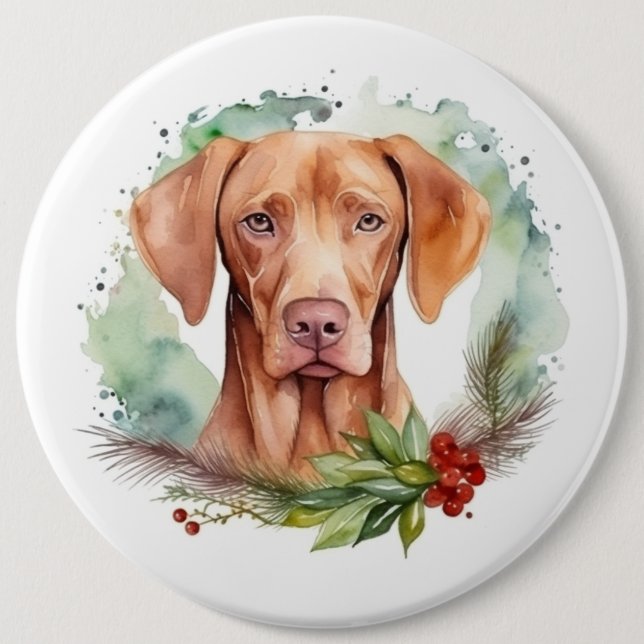 Badge Rond 15,2 Cm Vizsla Christmas Wreath Festive Pup (Devant)
