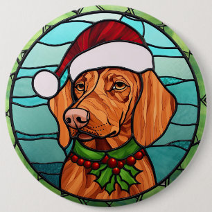 Badge Rond 15,2 Cm Vizsla Vitraux de Noël