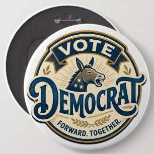 Badge Rond 15,2 Cm Votez Démocrate Vintage Taille Énorme