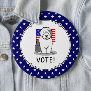 Badge Rond 15,2 Cm Votez ! Vieux anglais Sheepdog Grey 1 mignon polit