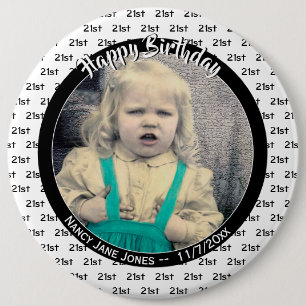 Badge Rond 15,2 Cm Votre âge et photo : Numéro d'anniversaire Motif N