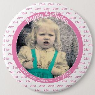 Badge Rond 15,2 Cm Votre âge et photo : Numéro d'anniversaire Motif r