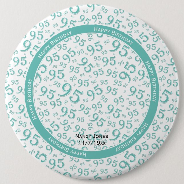 Badge Rond 15,2 Cm Votre photo : 95e Motif de nombre aléatoire Turquo (Devant)
