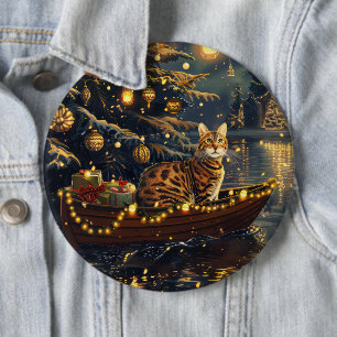 Badge Rond 15,2 Cm Voyage de fête de Noël du chat du Bengale