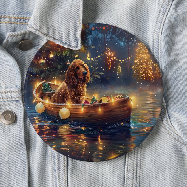 Badge Rond 15,2 Cm Voyage de Noël du Cocker Spaniel (En situation)