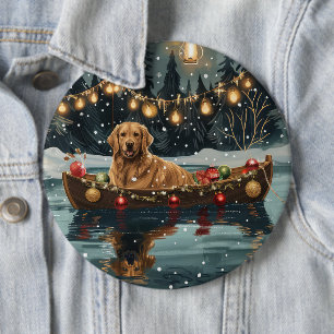 Badge Rond 15,2 Cm Voyage de Noël festif Golden Retriever 