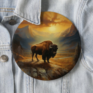 Badge Rond 15,2 Cm Vue du coucher de soleil de Bison Buffalo