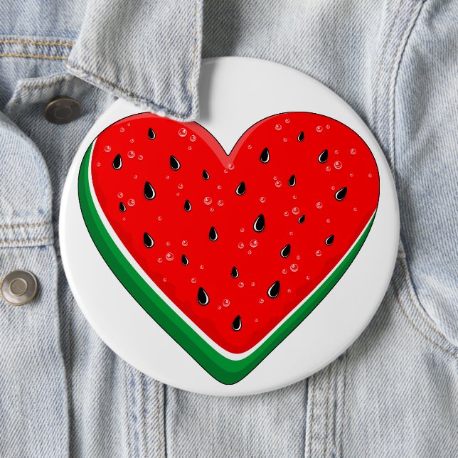 Badge Rond 15,2 Cm Watermelon Heart Valentine's Day Free Palestine (En situation)