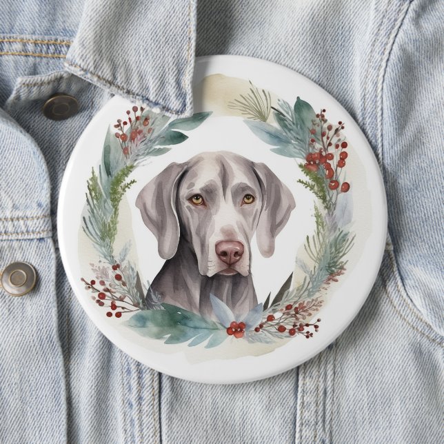 Badge Rond 15,2 Cm Weimaraner Christmas Wreath Festive Pup (En situation)