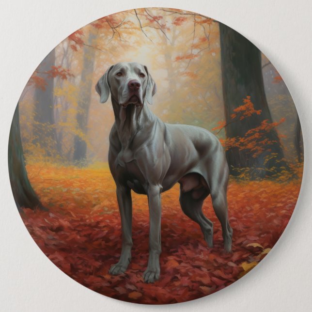 Badge Rond 15,2 Cm Weimaraner en automne Leaves automne Inspire (Devant)