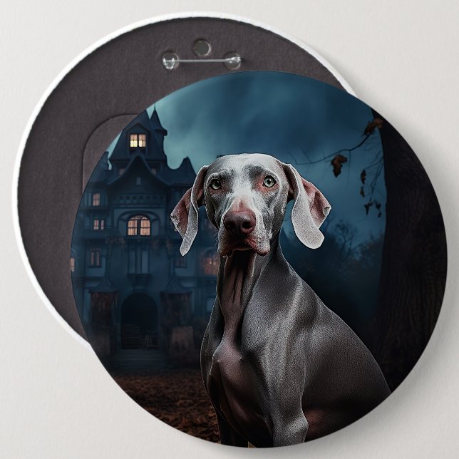 Badge Rond 15,2 Cm Weimaraner Halloween effroi (Devant & derrière)