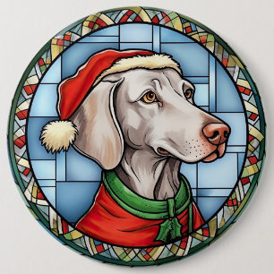 Badge Rond 15,2 Cm Weimaraner Vitrail Noël