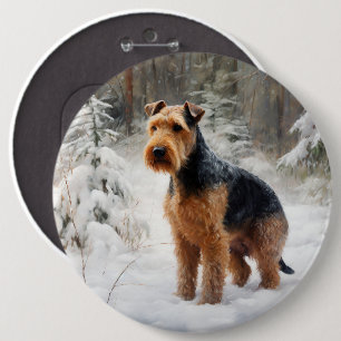 Badge Rond 15,2 Cm Welsh Terrier Laisser Neige Noël