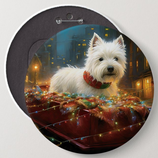 Badge Rond 15,2 Cm West Highland White Terrier Festif de Noël (Devant & derrière)