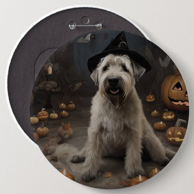 Badge Rond 15,2 Cm Wheaten Terrier Citrouille Halloween effroi (Devant & derrière)
