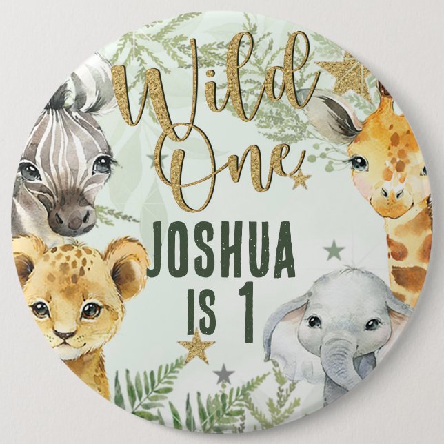 Badge Rond 15,2 Cm Wild One Safari Animaux 6 cm Insigne rond (Devant)