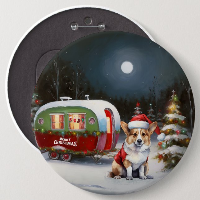 Badge Rond 15,2 Cm Winter Corgi Caravan Christmas Adventure (Devant & derrière)