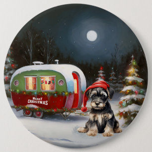 Badge Rond 15,2 Cm Winter Schnauzer Caravan Christmas Adventure