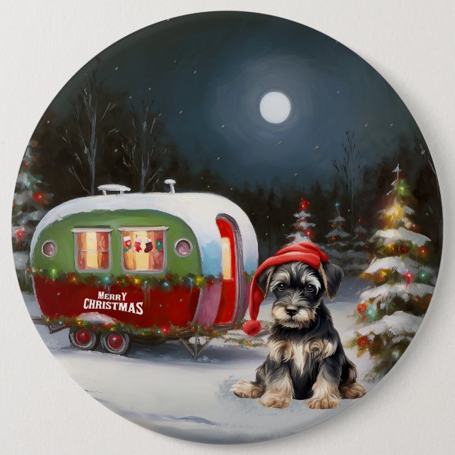 Badge Rond 15,2 Cm Winter Schnauzer Caravan Christmas Adventure (Devant)
