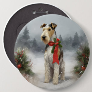 Badge Rond 15,2 Cm Wirefox Terrier Chien de Noël de neige
