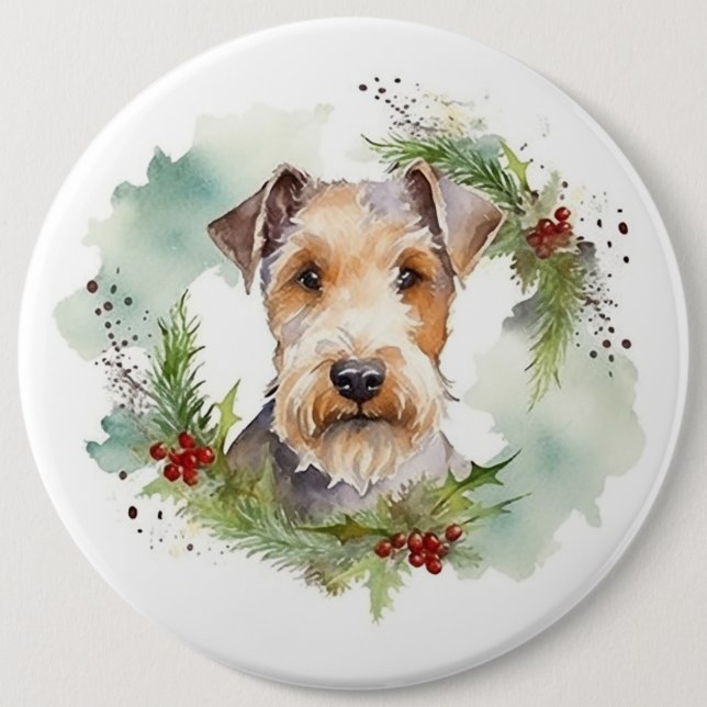 Badge Rond 15,2 Cm Wirefox Terrier Festive de Noël Wreath Pup (Devant)