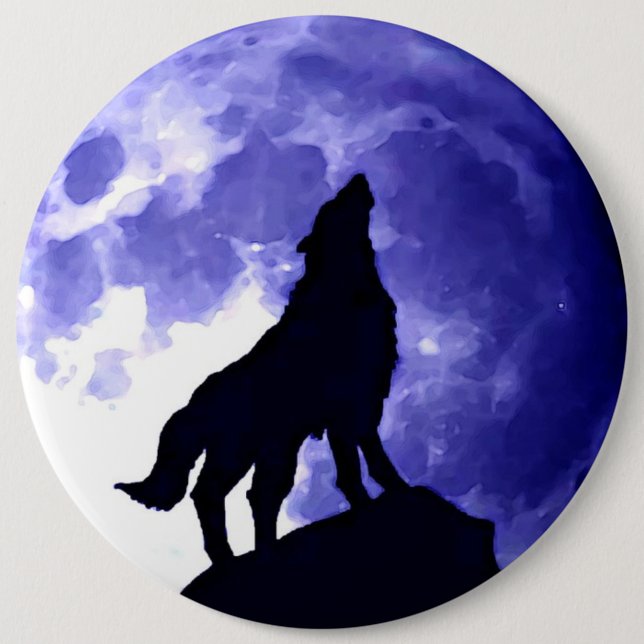 Badge Rond 15,2 Cm Wolf Silhouette & Pleine lune (Devant)