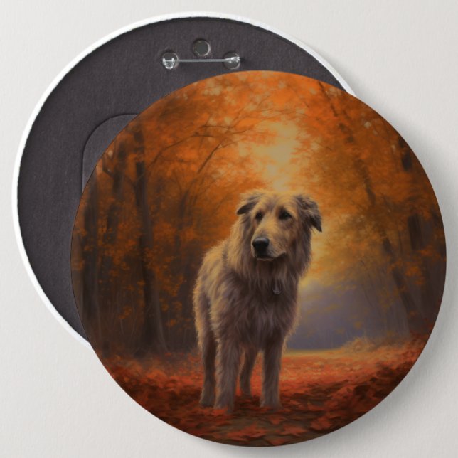 Badge Rond 15,2 Cm Wolfhound à l'automne Leaves automne Inspire (Devant & derrière)