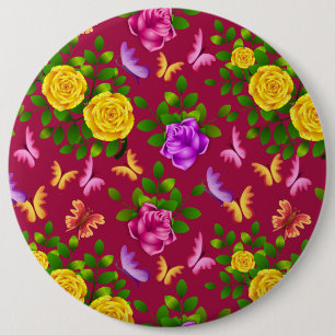Badge Rond 15,2 Cm Yellow, Pink And Purple Rose Flower