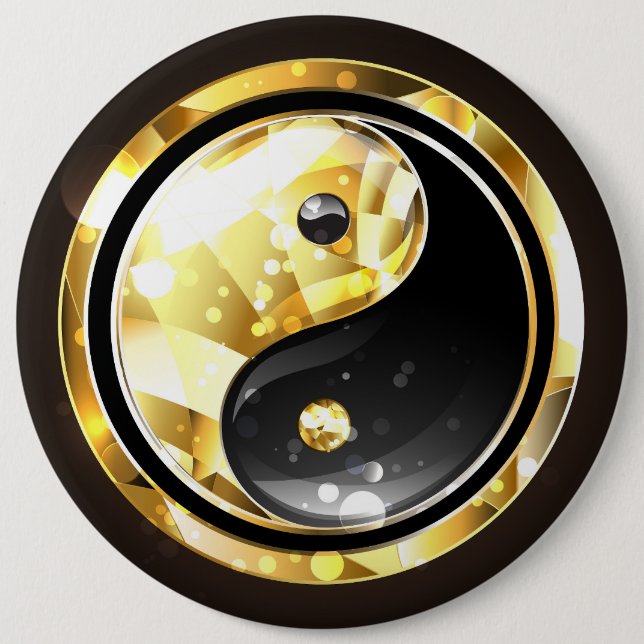 Badge Rond 15,2 Cm Yin Yang or sur noir (Devant)