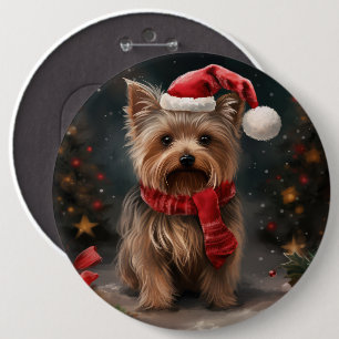Badge Rond 15,2 Cm Yorkshire Terrier Dog dans la neige Noël