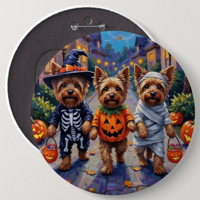 Badge Rond 15,2 Cm Yorkshire Terrier Dogs in Halloween Costumes (Devant & derrière)
