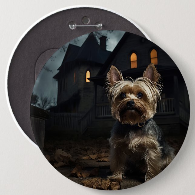 Badge Rond 15,2 Cm Yorkshire Terrier Halloween Épouvantable (Devant & derrière)