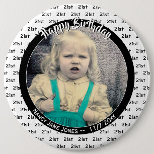 Badge Rond 15,2 Cm Your Age & Photo: Numéro d'anniversaire Motif noir