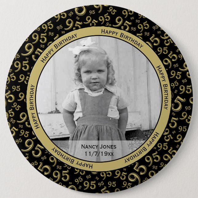 Badge Rond 15,2 Cm Your Photo:  95th Random Number Pattern Black/Gold (Devant)
