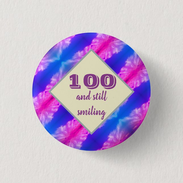 Badge Rond 2,50 Cm 100 Anniversaire Vivid Bleu rose Milestone Célébra (Devant)