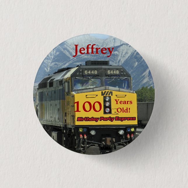 Badge Rond 2,50 Cm 100 ans, train ferroviaire Anniversaire Bouton Pin (Devant)