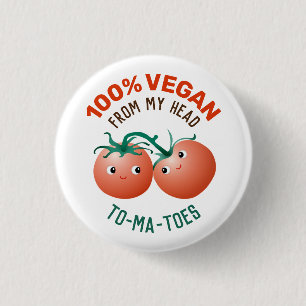 Badge Rond 2,50 Cm 100% végane de la tête aux pieds tomates mignonnes