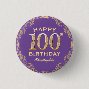 Badge Rond 2,50 Cm 100e anniversaire de la fête violet et Parties sci