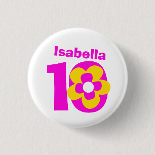 Badge Rond 2,50 Cm 10ème Bouton/insigne roses de filles