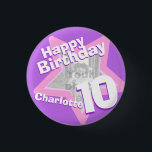 Badge Rond 2,50 Cm 10ème Insigne rose pourpre de bouton d'amusement<br><div class="desc">Célébrez un 10ème anniversaire spécial de numéro à deux chiffres avec ces insigne pourpre/bouton roses d'amusement et blancs de photo de l'étoile dix. Personnalisez cet insigne d'âge avec une photographie de la fille d'anniversaire. Grande idée pour ajouter de l'amusement à une 10ème fête d'anniversaire. Peuvent être employés pour montrer des...</div>