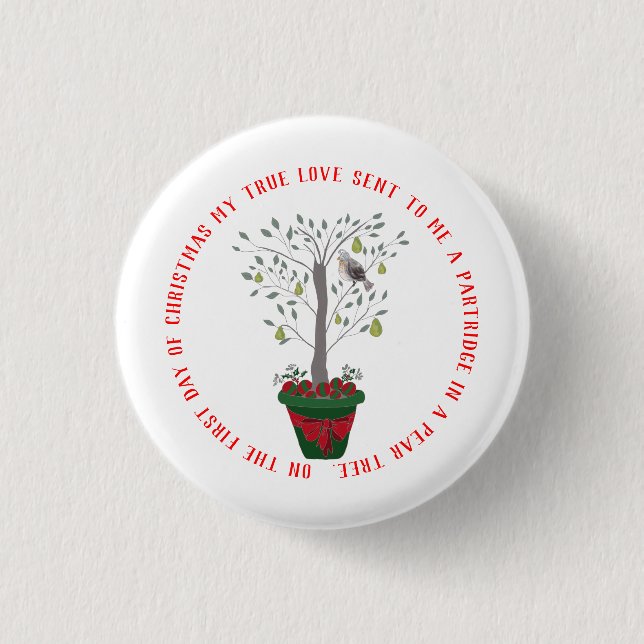 Badge Rond 2,50 Cm 12 jours de perdrix de Noël dans un arbre à poires (Devant)