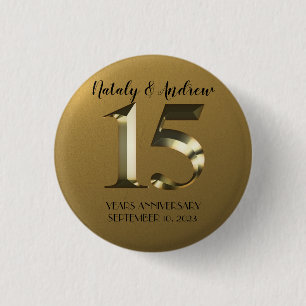 Badge Rond 2,50 Cm 15e anniversaire Mariage d'or métallique
