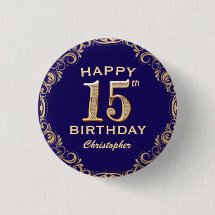 Badge Rond 2,50 Cm 15e anniversaire Parties scintillant marine bleu e