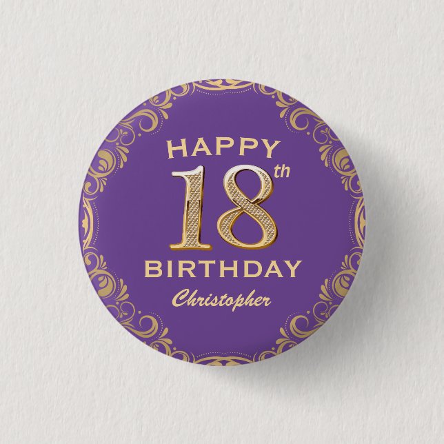 Badge Rond 2,50 Cm 18e anniversaire de la fête violet et Parties scin (Devant)