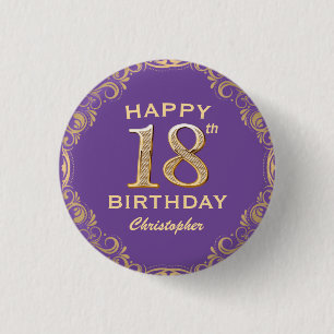 Badge Rond 2,50 Cm 18e anniversaire de la fête violet et Parties scin